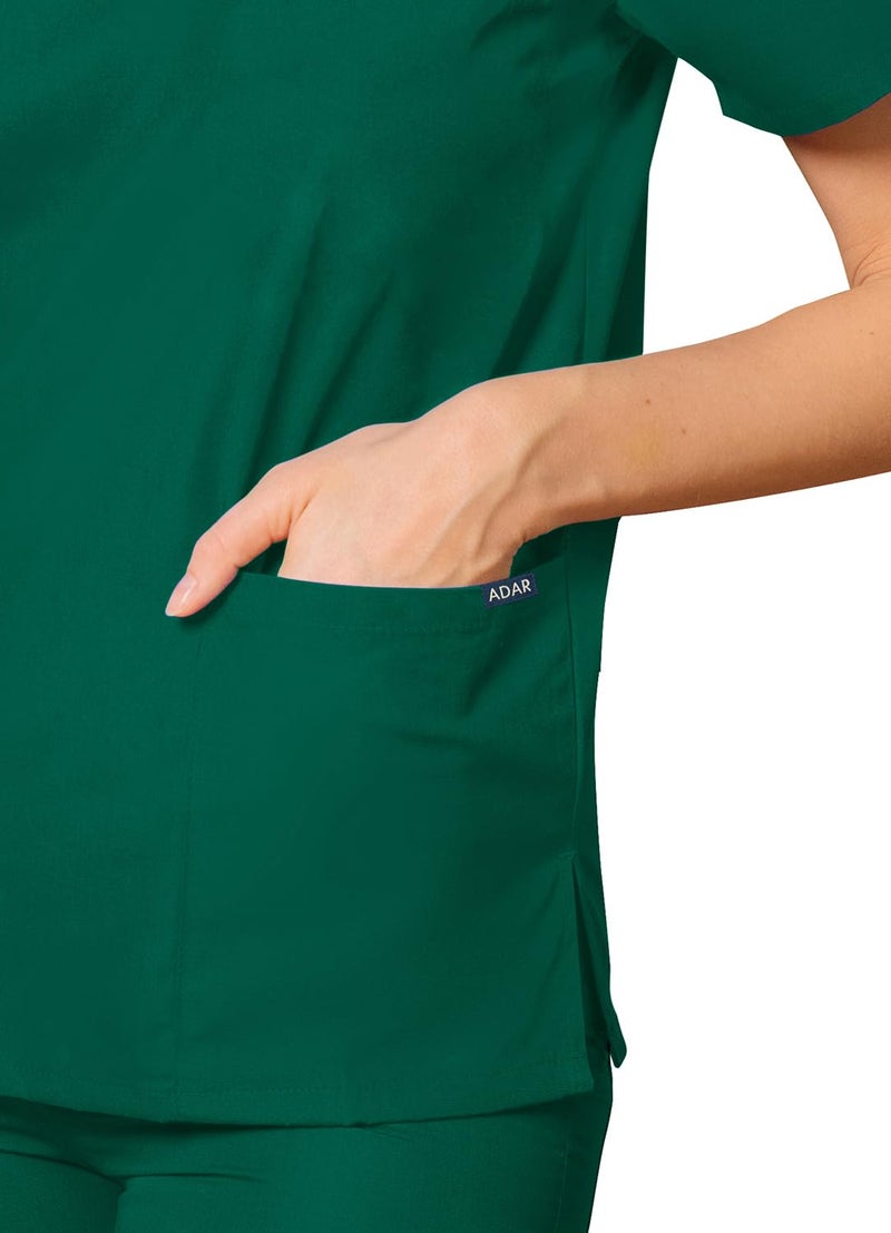 Adar Uniforms Adar Durable Unisex Scrubs Set - Classic V-Neck Scrub Top & Drawstring Scrub Pants For Men & Women - 701 - Hunter Green - L - Image 3